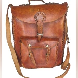 Handmade‎ Leather Rustic Hipster Shoulder Bag Satchel Crossbody Dark Tan